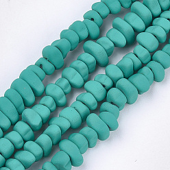 MediumSeaGreen Spray Painted Non-magnetic Synthetic Hematite Beads Strands, Chips, Light Sea Green, 5~9x5~6x3~4mm, Hole: 0.8mm, about 106~112pcs/strand, 15.3 inch