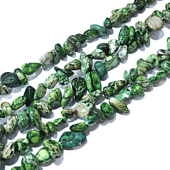 Bleu Vert Brins de perles de jaspe impérial naturel, teint, puces, sarcelle, 6~10x5~8x4~6mm, Trou: 1.2mm, Environ 79 pcs/chapelet, 15.75 pouce (40 cm)