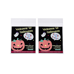 Pumpkin Halloween Theme Plastic Bakeware Bag, with Self-adhesive, for Chocolate, Candy, Cookies, Square, Pumpkin, 130x100x0.2mm, about 100pcs/bag