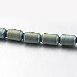 Green Plated Electroplate Non-magnetic Synthetic Hematite Bead Strands, Frosted, Column, Green Plated, 4x2mm, Hole: 1mm, about 112pcs/strand, 15.7 inch
