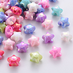 Couleur Mélangete Perles acryliques opaques, teint, couleur ab , facette, étoiles, couleur mixte, 10x11x7mm, Trou: 2mm, environ1350 pcs / 500 g
