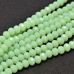 Verde Claro Abalorios de vidrio, rondelle facetas, verde claro, 8x6 mm, agujero: 1 mm, sobre 70 unidades / cadena, 15.5 pulgada