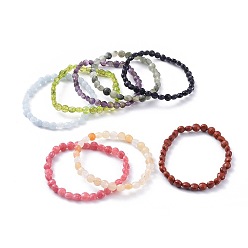 Mixed Stone Natural & Synthetic Gemstone Stretch Bracelets, Flat Round, 2-3/8 inch(5.9cm)