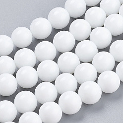 White Opaque Glass Beads Strands, Imitation White Agate, Round, White, 12mm in diameter, Hole: 1mm