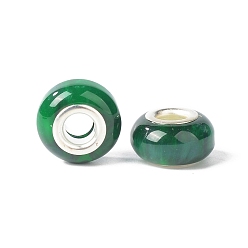 Vert Foncé Résine rondelle perles européennes, Perles avec un grand trou   , pierres d'imitation, laiton avec ton argent noyaux doubles, vert foncé, 13.5x8mm, Trou: 5mm