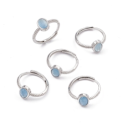 Aquamarine Oval Natural Aquamarine Adjustable Rings, Platinum Tone Brass Jewelry for Women, 1.3~2.3mm, Inner Diameter: 17mm