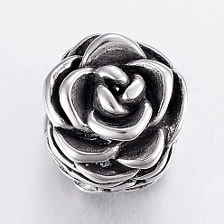 Antique Silver 304 Stainless Steel Beads, Large Hole Beads, Flower, Antique Silver, 13.5x13x12mm, Hole: 6mm