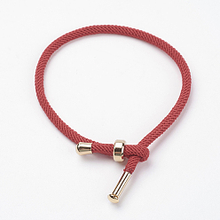 Brique Rouge Fabrication de bracelet en corde de coton torsadée, avec les accessoires en acier inoxydable, or, firebrick, 9 pouces ~ 9-7/8 pouces (23~25 cm), 3mm