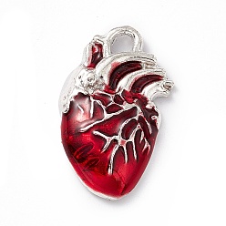 Roja Colgantes de la aleación del esmalte, plata, encanto del corazón, rojo, 25x16x4 mm, agujero: 2.5 mm