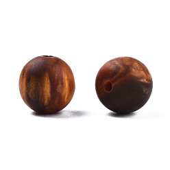 Brun De Noix De Coco Perles de résine givrées, pierre d'imitation, ronde, brun coco, 12x11.5mm, Trou: 1.5~3mm