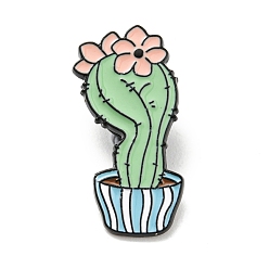Light Green Cactus & Flower Enamel Pins, Black Alloy Brooches for Backpack Clothes, Light Green, 30.5x16.5x1.5mm