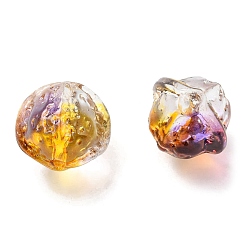 Oro Perlas de vidrio de pintura transparente para hornear, tuerca, oro, 12x13x12 mm, agujero: 1.2 mm