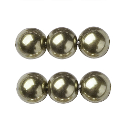 Olive Eco-Friendly Dyed Glass Pearl Beads Strands, Grade A, Round, Cotton Cord Threaded, Olive, 6mm, Hole: 1.2~1.5mm, about 70pcs/strand, 15.7 inch