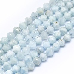 Aguamarina Perlas naturales de color turquesa hebras, facetados, bicono, 8x7.5 mm, agujero: 1 mm, sobre 48 unidades / cadena, 15.55 pulgada (39.5 cm)