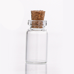 Clair Mini contenants de perles de bouteille en verre à haute teneur en borosilicate, souhaitant bouteille, avec bouchon en liège, colonne, clair, 1.3x2.4 cm, capacité: 2 ml (0.07 fl. oz)