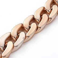 Rose Gold Handmade Plastic Curb Chains, with CCB Plastic Linking Ring, Rose Gold, Link: 30x21x6mm, about 39.37 inch(1m)/strand