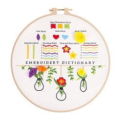 Flower DIY Embroidery Kit, including Embroidery Needles & Thread, Linen Cloth, Flower, 290x290mm