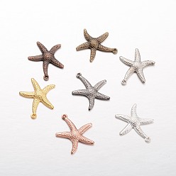 Mixed Color Starfish/Sea Stars Brass Pendants, Mixed Color, 23x20.5x2mm, Hole: 1mm