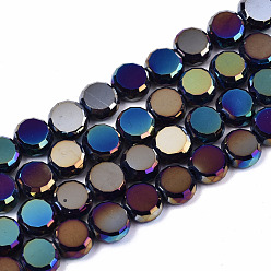 Violet Bleu Galvanoplastie opaques couleur unie perles de verre brins, de couleur plaquée ab , plat rond à facettes, bleu violet, 8x4mm, Trou: 1.5mm, Environ 99~101 pcs/chapelet, 27.76 pouces ~ 28.94 pouces, (70.5 cm ~ 73.5 cm)