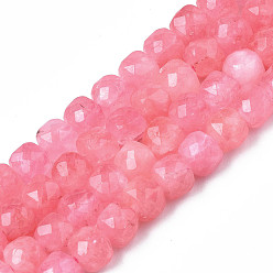 Rosa Caliente Perlas de cuarzo natural de hebras, teñido, facetados, cubo, color de rosa caliente, 5.5x6x6 mm, agujero: 1 mm, sobre 61~62 unidades / cadena, 12.99 pulgada ~ 13.19 pulgada (33 cm ~ 33.5 cm)