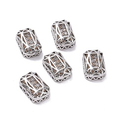 Champagne Gold Eco-friendly Brass Micro Pave Cubic Zirconia Multi-strand Links, Rack Plating, Cadmium Free & Lead Free, Rectangle Octagon, Platinum, Champagne Gold, 14x10x5mm, Hole: 1.4mm