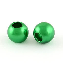 Зеленый Абс пластмасса имитация жемчужина европейские бисер, бусины с большими отверстиями в форме шайбы, зелёные, 11.5~12x10 мм, отверстие : 4~5 мм, Около 780 шт / 500 г