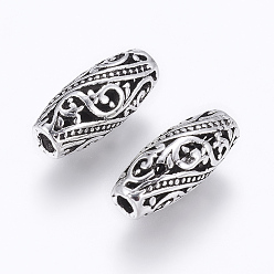 Antique Silver Tibetan Style Alloy Beads, Rice, Antique Silver, 17x7mm, Hole: 2mm