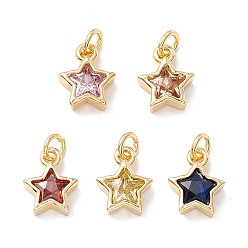 Mixed Color Brass Cubic Zirconia Charms, Real 18K Gold Plated, Star, Mixed Color, 9x7.5x3mm, Hole: 2.5mm