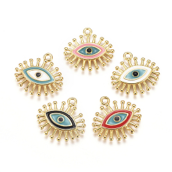 Mixed Color Golden Plated Brass Enamel Pendants, Evil Eye, Mixed Color, 19x20x2mm, Hole: 1mm
