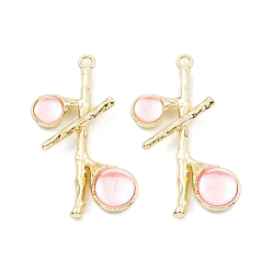 Pink Resin Pendants, Tree Charms with Rack Plating Light Gold Plated Alloy Findings, Long-Lasting Plated, Lead Free & Cadmium Free, Pink, 37x23x6.5mm, Hole: 2mm
