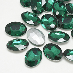 Med.Emerald Pointed Back Glass Rhinestone Cabochons, Back Plated, Faceted, Oval, Med.Emerald, 18x13x5.5mm