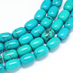 Turquoise Brins de perles en baril de magnésite naturelle, teints et chauffée, turquoise, 12x8mm, Trou: 2mm, Environ 33 pcs/chapelet, 15.75 pouce