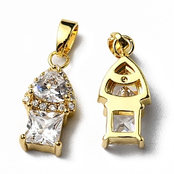 Chapado en Oro Real 18K Colgantes de latón, sin plomo y cadmio, larga duración plateado, diamante de imitación, real 18 k chapado en oro, 16.5x8x5 mm, agujero: 3x2.5 mm