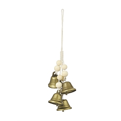 Bronze Antique Protection des cloches de sorcière en fer pour cintre de bouton de porte, carillons éoliens, avec cordon en coton et perles de bois, pour la décoration de la chambre bohème, bronze antique, 247mm