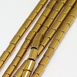 Golden Plated Electroplate Non-magnetic Synthetic Hematite Beads Strands, Column, Grade A, Golden Plated, 5x3mm, Hole: 1mm, about 80pcs/strand, 16 inch
