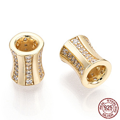 Real 18K Gold Plated 925 Sterling Silver Micro Pave Cubic Zirconia Beads, Column, Nickel Free, Real 18K Gold Plated, 9x7mm, Hole: 3.5mm