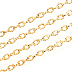 Настоящее золото 16K Вакуумная обшивка 304 кабельных цепей из нержавеющей стали, пайки, с катушкой, Плоско-овальные, реальный 16 k позолоченный, 2x1.5x0.4 мм, около 164.04 футов / рулон (50 м / рулон)