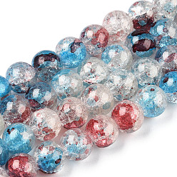 Deep Sky Blue Baking Painted Crackle Glass Bead Strands, with Gold Powder, Round, Deep Sky Blue, 10mm, Hole: 1.4mm, about 80pcs/strand, 30.87 inch(78.4cm)