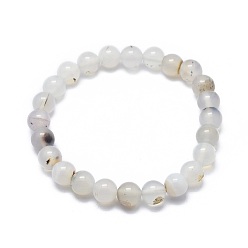 Agate Naturelle Perle naturelle agate bracelets extensibles, ronde, 2 pouces ~ 2-1/8 pouces (5.2~5.5 cm), perle: 10 mm