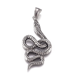 Argent Antique La mode des bijoux rétro Halloween 304 pendentifs de serpent d'acier inoxydable, argent antique, 51x26x4mm, Trou: 4x8mm