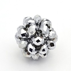 Plaqué Argent Perles tissées rondes en verre galvanisé, perles de cluster, plein plaqué, Plaqué Argent, 14mm, perles: 4 mm