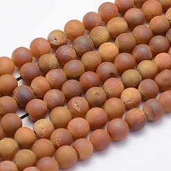 Plaqué Arc-En-Ciel Galvanoplastie naturelle druzy perles d'agate perles, ronde, givré, arc-en-ciel plaqué, 12mm, Trou: 1mm, Environ 32 pcs/chapelet, 15.7 pouce (40 cm)