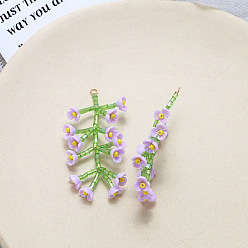 Lilas Grand pendentif en perles de verre tressées, avec fleur en résine perlée, fleur de la vie, lilas, 51x23mm
