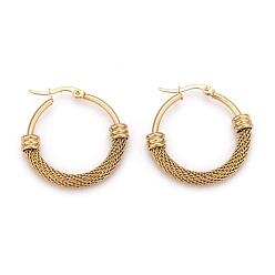 Golden 304 Stainless Steel Mesh Hoop Earrings, Hypoallergenic Earrings, Ring, Golden, 33x6mm, Pin: 0.8x1mm
