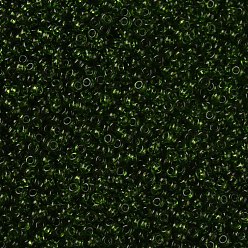 Gris Oliva 8/0 calificar unas cuentas redondas de semillas de vidrio, colores transparentes, verde oliva, 8/0, 3x2 mm, agujero: 1 mm, sobre 10000 unidades / bolsa