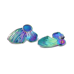 Rainbow Color Ion Plating(IP) 304 Stainless Steel Stud Earring Findings, Butterfly with Oval Tray Earring Settings, with Ear Nuts, Rainbow Color, Tray: 10x8mm, 37.5x24x2.8mm, Pin: 0.7mm