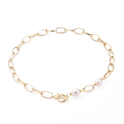 Golden Aluminium Paperclip Chain Necklaces, with Natural Baroque Pearl Keshi Pearl Beads and 304 Stainless Steel Toggle Clasps, Golden, 16.33 inch(41.5cm)