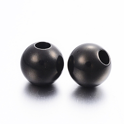 Electrophoresis Black 304 Stainless Steel European Beads, Large Hole Beads, Round, Electrophoresis Black, 12x11mm, Hole: 5mm.