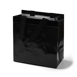 Negro Bolsas de regalo plegables reutilizables no tejidas con asa, bolsa de compras portátil impermeable para envolver regalos, Rectángulo, negro, 11x21.5x22.5 cm, pliegue: 28x21.5x0.1 cm