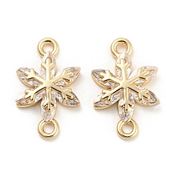 Real 18K Gold Plated Brass Pave Clear Cubic Zirconia Connector Charms, Snowflake Links, Real 18K Gold Plated, 16.5x10.5x3mm, Hole: 1.5mm